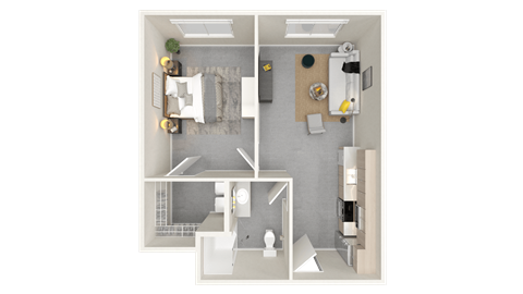 Floor plan for studio, 1 bath, 610 sqft